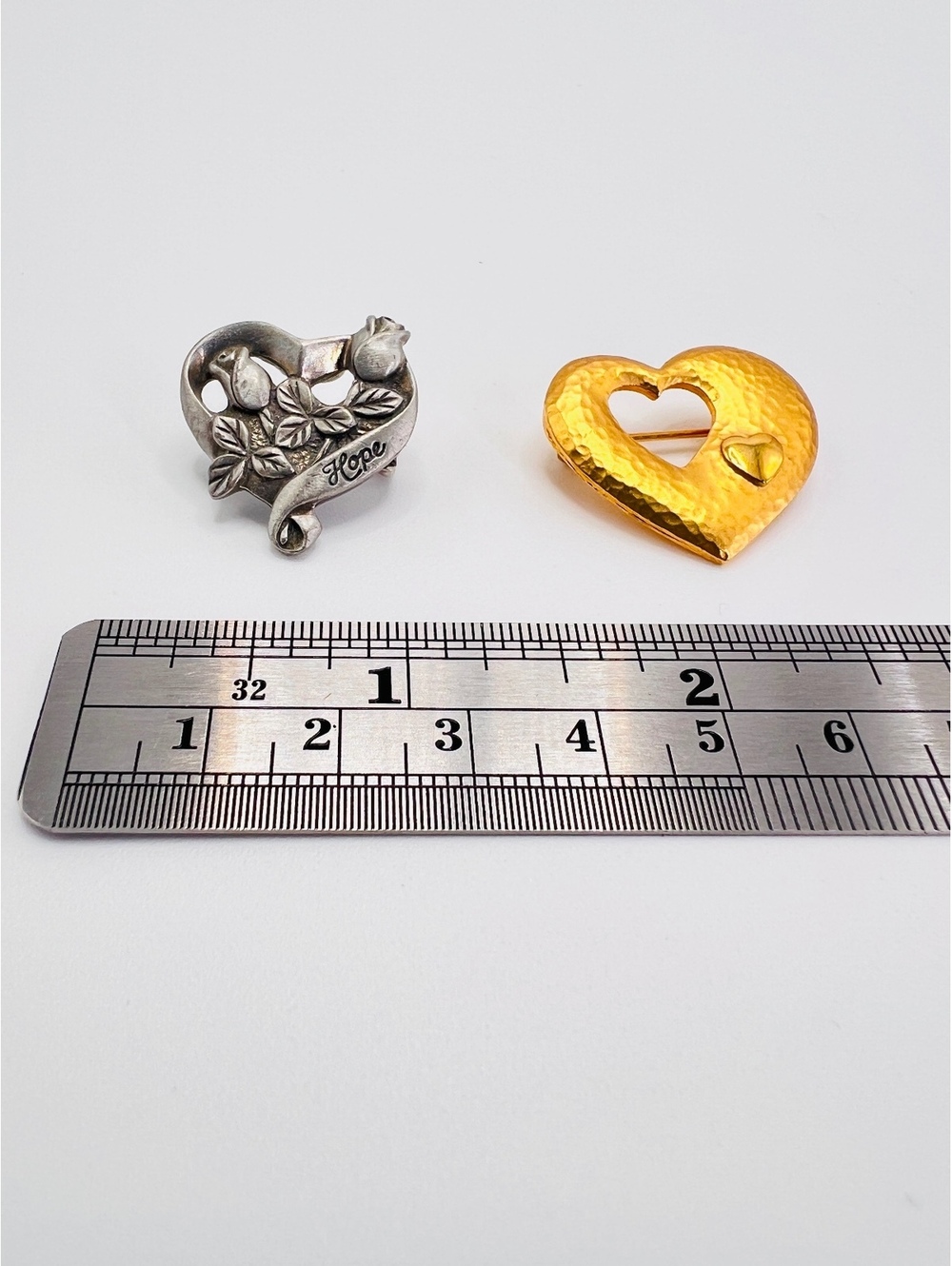Vintage Heart Brooch Bundle Longaberger Hope Rose & Gold Tone Heart Pins